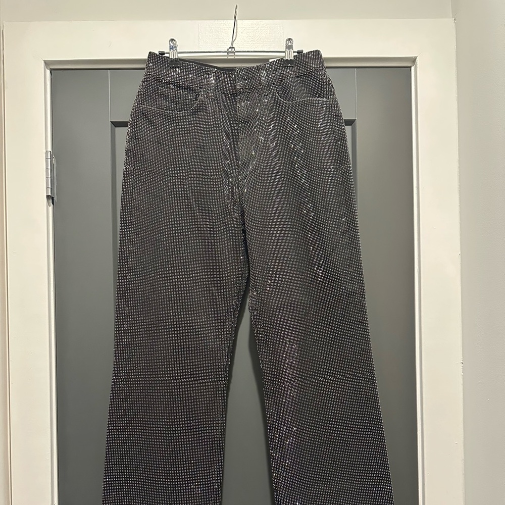 Zara NWT Straight Cut Embellished Jeans